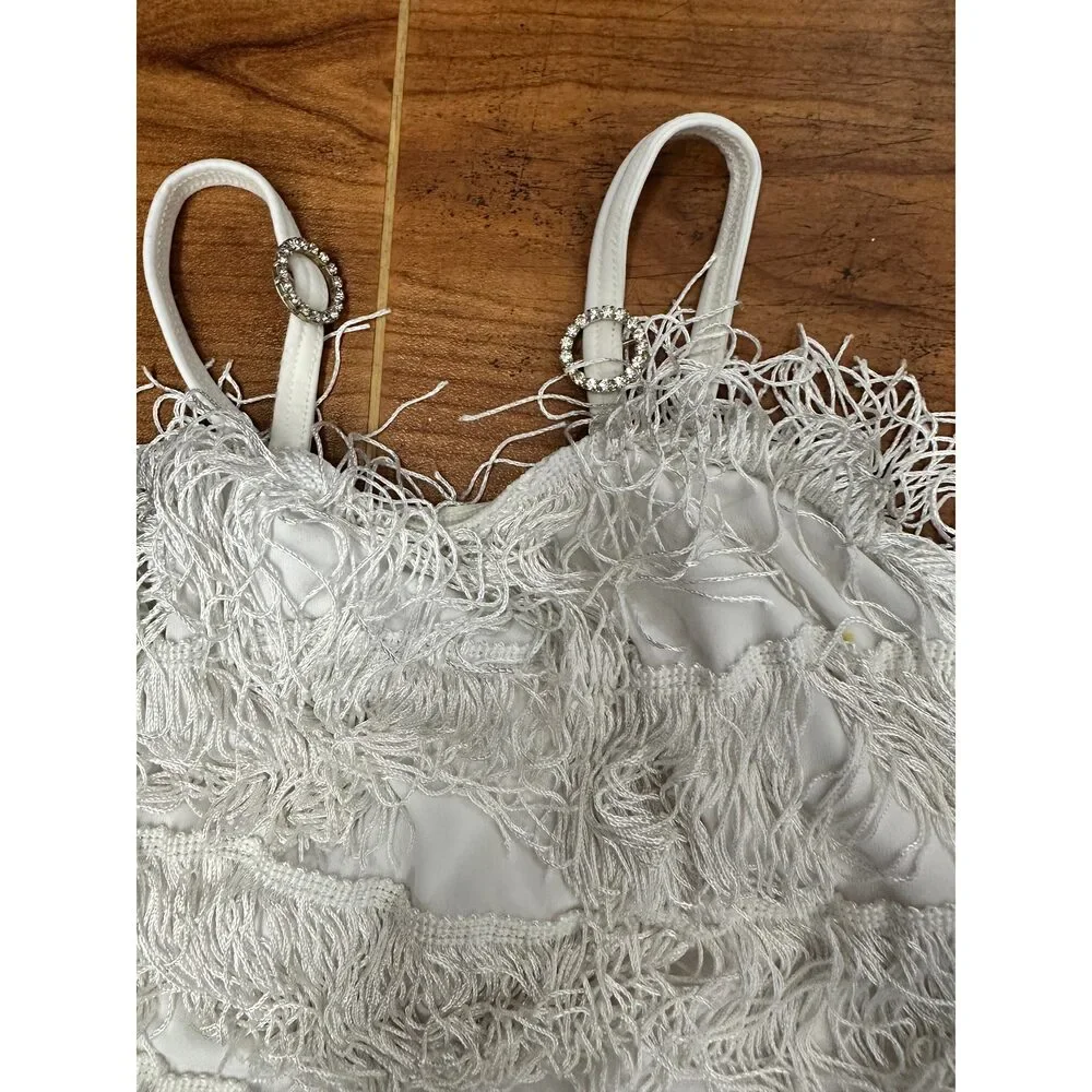 Pre-Owned Dance Costume Weissman 2958 Medium Child White Fringe Jazz Tap Rhines